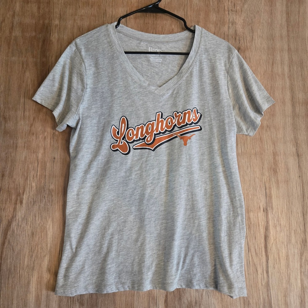 Texas Longhorns NCAA V-Neck Graphic T-Shirt Gray Heather Womens Large 12/14